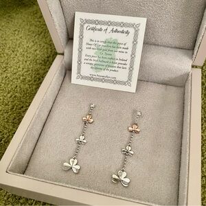 House of Lor Rare Irish Gold & Sterling Silver Dangle Shamrock Earrings Celtic